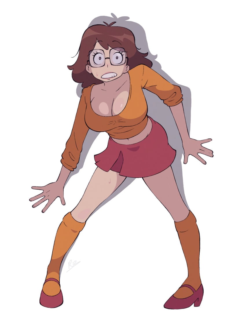 1girls breasts cleavage female female_only glasses looking_at_viewer pin_up pinup rizyrafiq scooby-doo scooby-doo_(film) solo velma_dinkley velma_dinkley_(linda_cardellini)