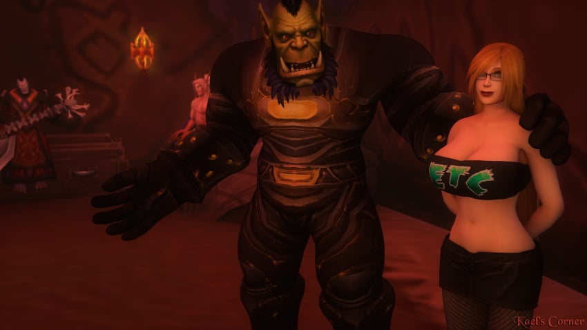 3d blizzard_entertainment blood_elf blood_elf_male breasts cleavage clothed clothed_female clothed_male etc fishnets forsaken forsaken_male glasses human human_female kaelatheelf kaelscorner midriff orc orc_male tube_top warcraft world_of_warcraft