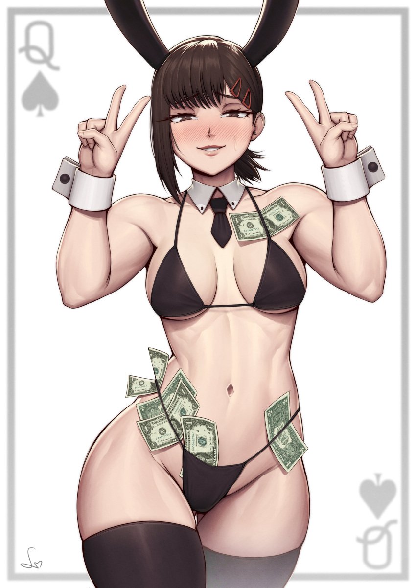 1girls belly belly_button bikini bikini_top blush blushing brown_hair brunette_hair bunny_ears bunny_girl chainsaw_man child_bearing_hips curves curvy curvy_body curvy_female curvy_figure dollar_bills female female_only hairclip higashiyama_kobeni hips hourglass_figure light-skinned_female light_skin money money_in_underwear money_under_clothes peace_sign prostitution revealing_clothes shounen_jump slutty_clothing slutty_outfit speedl00ver stripper thick thick_thighs thigh_highs thighhighs tummy underwear wide_hips