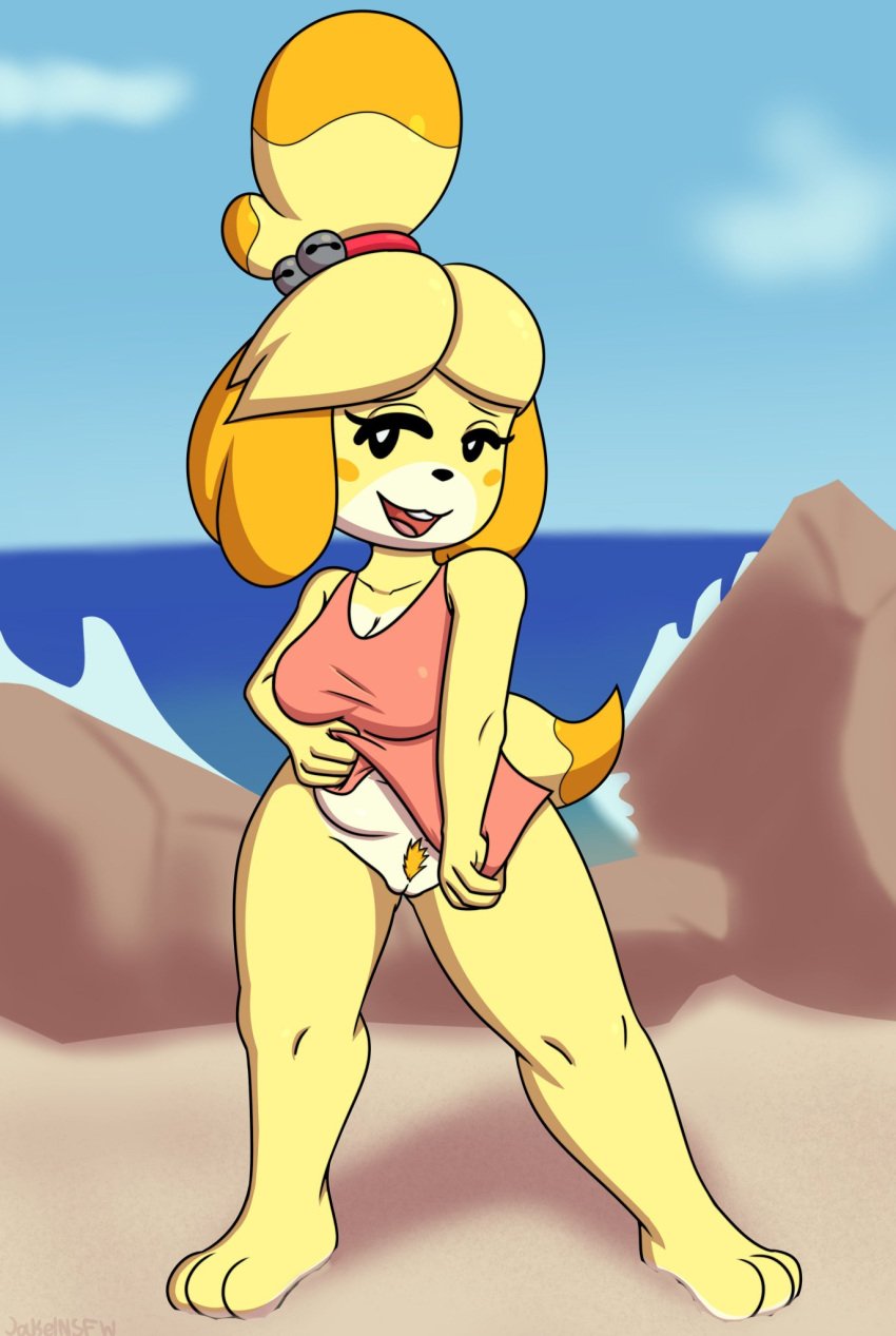 animal_crossing beach breasts isabelle_(animal_crossing) jakel009 pussy tagme