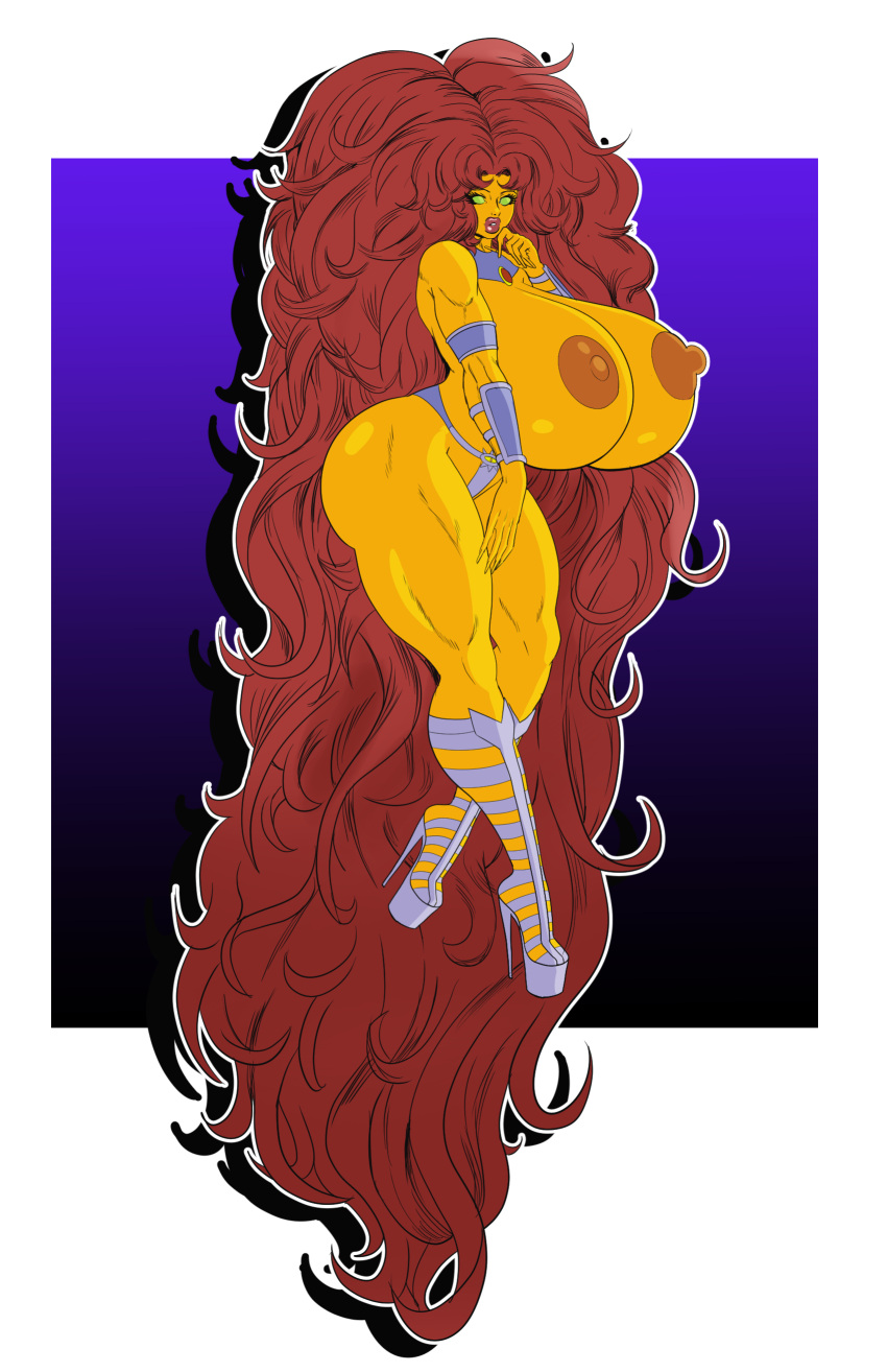 1girls annon areolae big_breasts big_hair bimbo bimbo_body bimbo_lips bimbofication bimbofied breasts dc female green_eyes hair_fetish high_heels huge_ass huge_breasts koriand'r large_breasts new_teen_titans nipples orange_skin panties red_hair starfire starfire_(comics) teen_titans thick_lips thick_thighs very_long_hair wide_hips