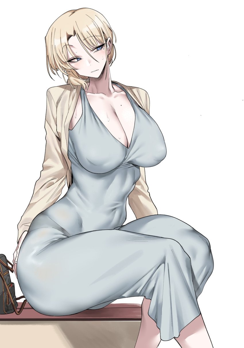 1girls big_breasts blonde_female blonde_hair blue_eyes busty clothed curves curvy curvy_body curvy_female curvy_figure dongtan_dress female female_only hips large_breasts milf mole mole_on_breast mostly_clothed nipple_bulge realistic_anatomy realistic_breast_size sweat sweating sweaty tagme_(character) thin thin_waist tight_clothing urec wide_hips