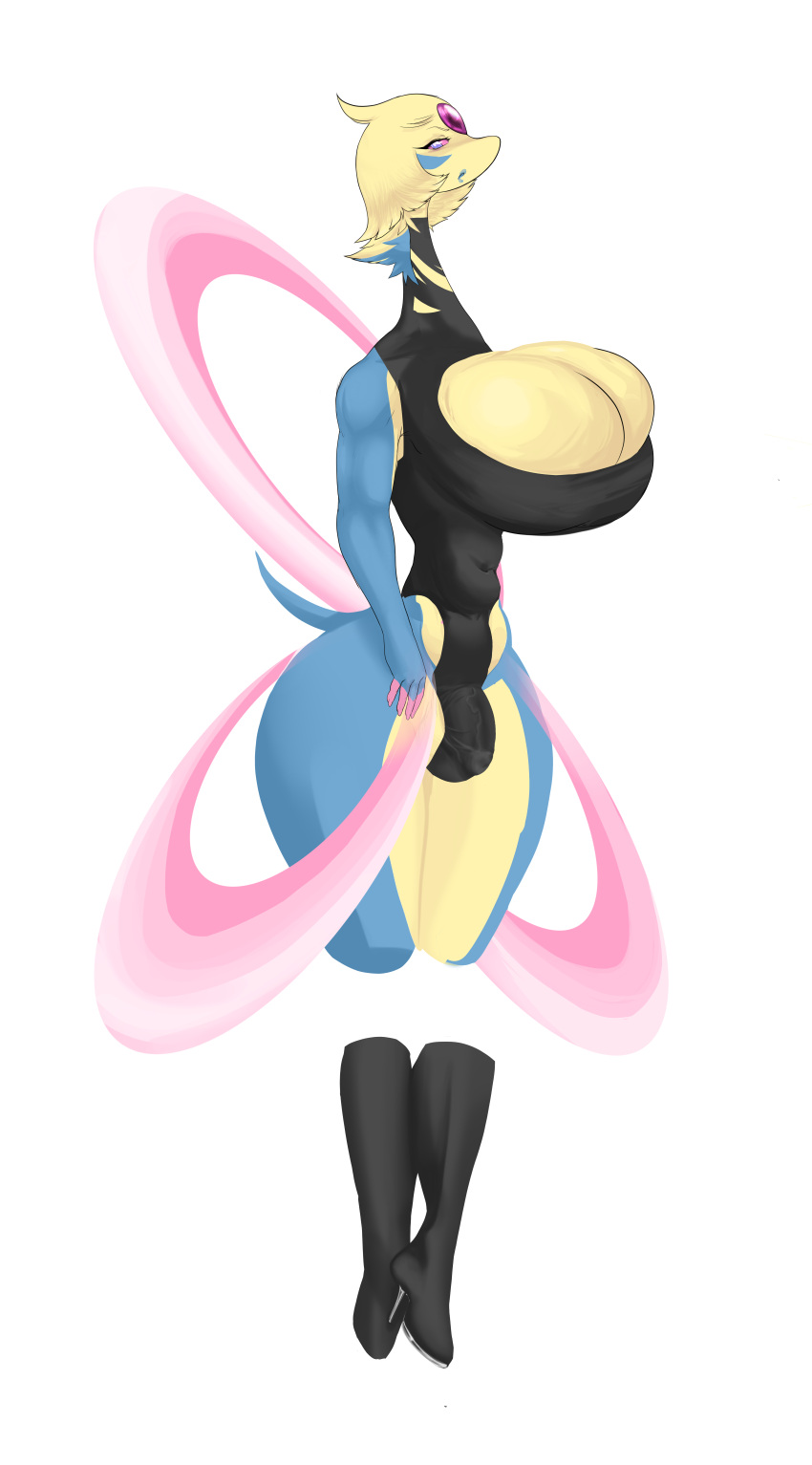 absurd_res anthro anthrofied big_breasts big_bulge boots breasts bulge cleavage cleavage_cutout cleavage_overflow clothed clothing cressalias cresselia detailed_bulge footwear generation_4_pokemon genital_outline genitals gynomorph hi_res high_heeled_boots high_heels huge_breasts intersex large_breasts legendary_pokemon nintendo penis penis_outline pokemon pokemon_(species) pokemorph solo