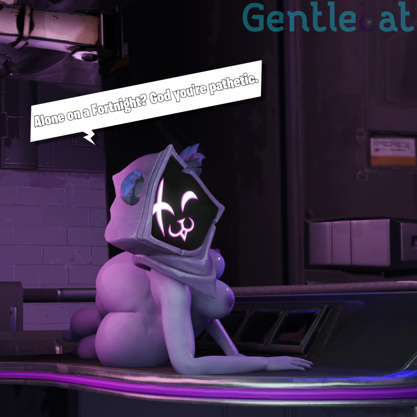 ass dialogue fortnite gentlecat laying laying_on_side laying_on_table mocking raven_team_leader raven_team_leader_(fortnite) showing_ass smash_or_pass solo solo_female