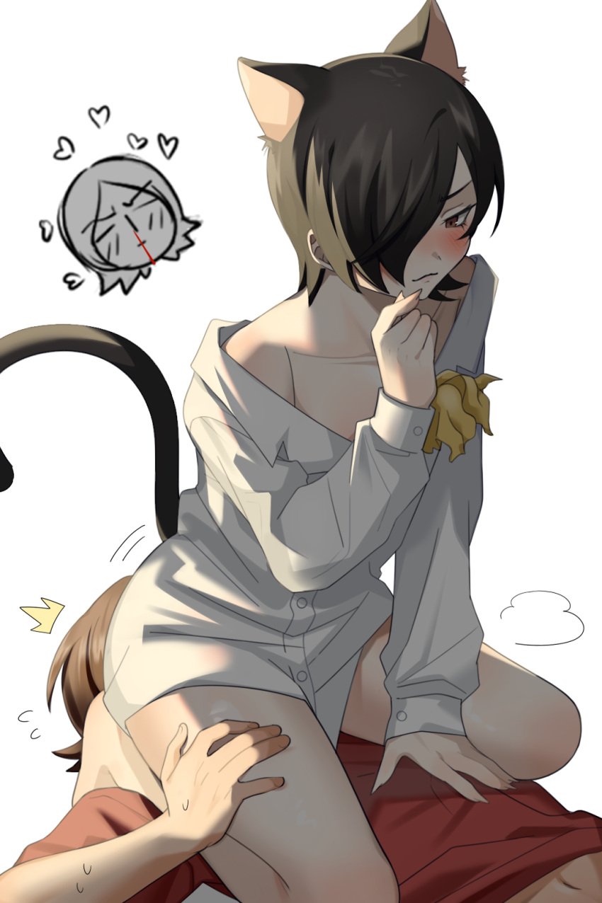 2boys asphyxiation atlus black_hair blush cat_ears cat_tail catboy claws cuntboy cuntboy/male cuntboy_focus cuntboy_on_male cuntboy_on_top cuntboydom femboy feminine feminine_body feminine_cuntboy feminine_intersex feminine_pose gay hair_over_one_eye intersex kurosu_jun male_on_bottom male_only nosebleed persona persona_2 persona_2_innocent_sin sissy sitting_on_face sitting_on_person suou_tatsuya thick_thighs thighs trap twink yaoi