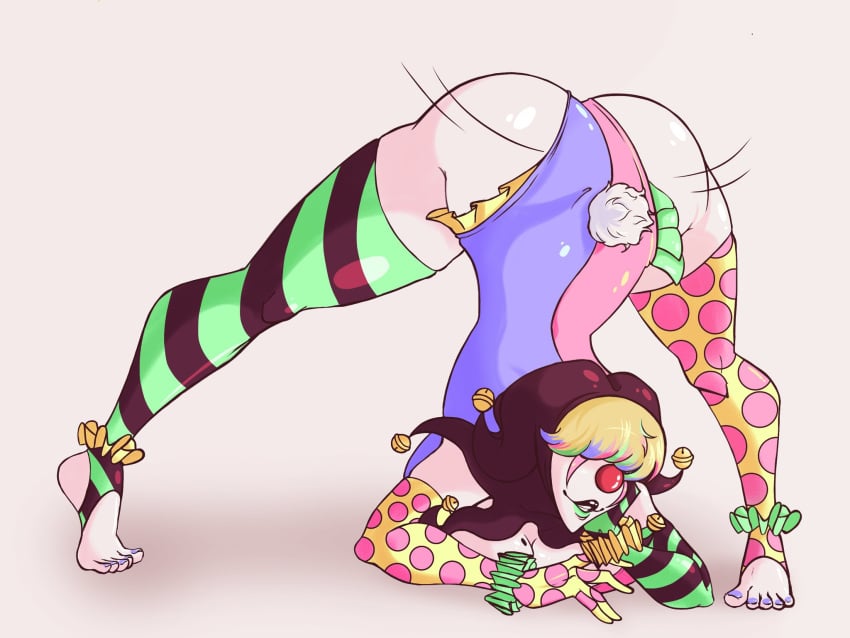 big_ass big_breasts big_butt blonde_hair clown clown_girl clown_makeup clown_nose female female female_focus female_only gloves jackochallenge jackopose minxami polka_dot squishy_the_clown_(minxami) stirrup_legwear thick_thighs