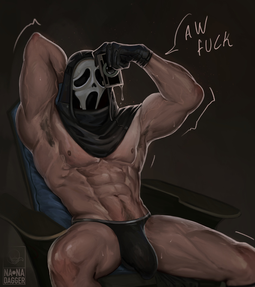 1boy 2022 arm_behind_head balls bara bara_tits barazoku big_bulge bulge ghostface ghostface_(scream) halloween hi_res highres holidays huge_bulge jockstrap male male_focus male_nipples male_only manly masked masked_male muscles muscular muscular_male nanadagger nipples penis penis_outline scream scream_(franchise) solo solo_male underwear yaoi