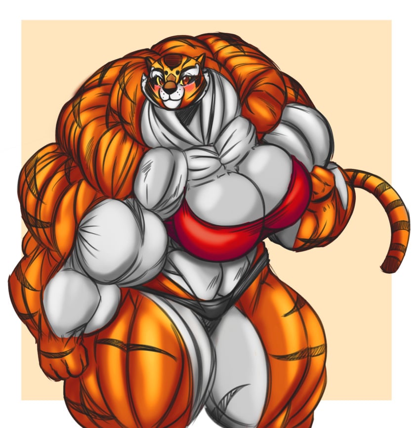 abs biceps big_breasts big_muscles blush blushing breasts dragonicxs extreme_muscles feline female furry huge_breasts huge_muscles hyper hyper_muscles kung_fu_panda large_breasts large_muscles master_tigress morbidly_obese muscles muscular muscular_arms muscular_female muscular_legs muscular_thighs pecs smile smiling stripes tail tiger