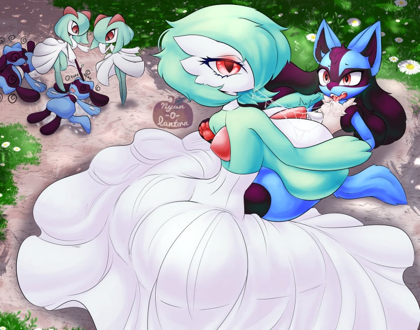 alpha_pok&eacute;mon ass ass_focus ass_visible_through_clothes beige_fur big_ass big_thighs black_fur blue_fur boobjob boobs_and_butt_pose breasts butt_focus cream_fur cum female female_on_top forest forest_background gardevoir giant_breasts green_hair huge_ass huge_breasts huge_butt huge_thighs kirlia large_ass large_breasts large_butt larger_female long_dress lucario nyan_o_lantern(artist) paizuri paizuri_lead_by_female paizuri_on_lap paizuri_with_gigantic_breasts pawpads paws pok&eacute;mon_(species) pokemon pokemon_(species) pokephilia red_eyes riolu saliva saliva_drip saliva_on_tongue saliva_string saliva_trail shocked shocked_expression smaller_male tan_fur titjob white_body