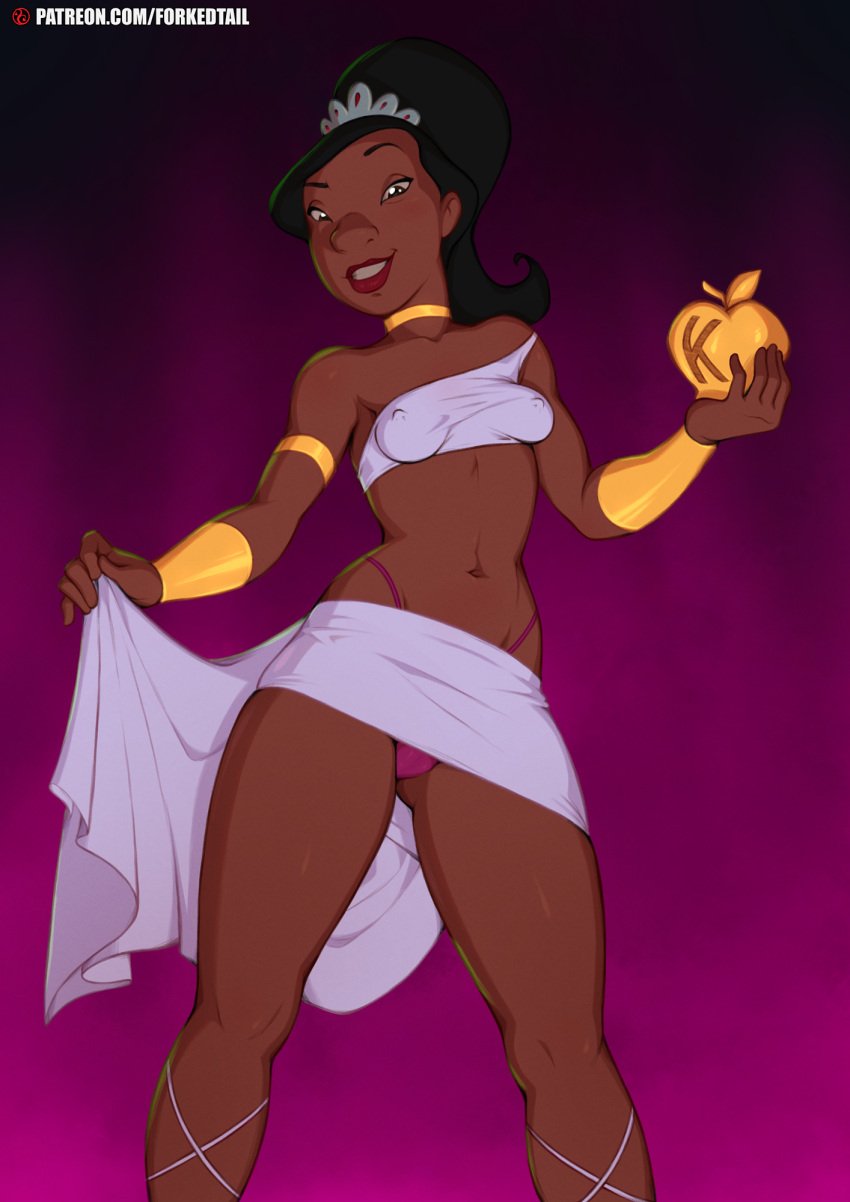 1girls breasts cosplay costume dark-skinned_female dark_skin disney erect_nipples eris_(cosplay) female forkedtail lilo_and_stitch midriff nani_pelekai nipple_bulge panties solo solo_female