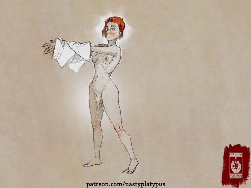 1futa areolae balls beta_(horizon_forbidden_west) breasts commission dickgirl fanart flaccid full_body futa_only futanari horizon_forbidden_west horizon_zero_dawn human nastyplatypus nipples nude penis red_hair self_upload solo spot_color standing