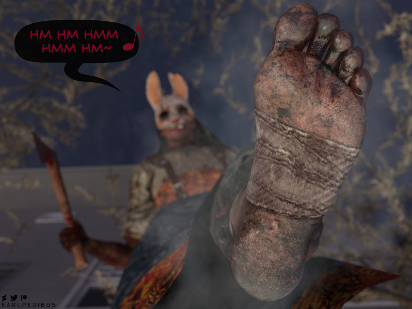 1girls 3d barefoot dbd dead_by_daylight dirty_feet earlpedibus feet female femdom foot_fetish huntress_(dead_by_daylight) mask steam steamy steamy_feet