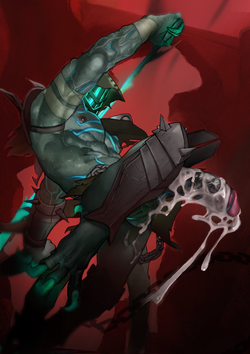 1boy 3_toes abs adriygolden argus_(mobile_legends) armor balls barefoot body_markings chains claws cum cum_on_penis demon feet green_body green_skin humanoid male male_only markings mask mobile_legends mobile_legends:_bang_bang muscle muscles muscular muscular_male pecs penis solo sweat sweating sword tagme toe_claws unconvincing_armor vein veiny_muscles veiny_penis