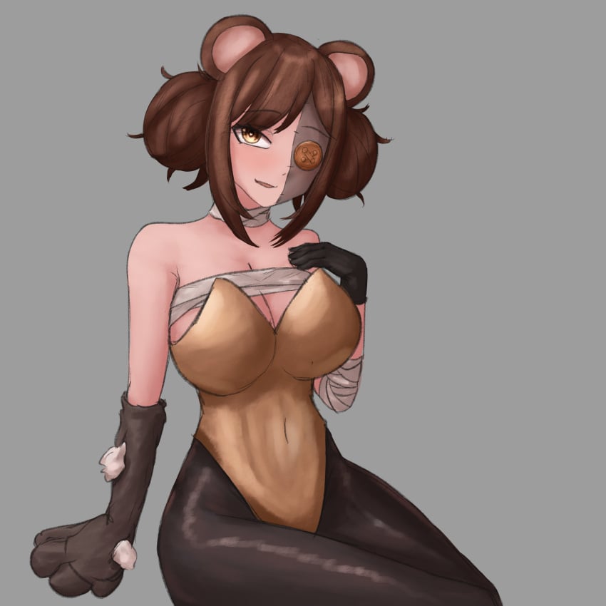 1girls 2023 bear bear_ears bear_girl breasts brown_eyes brown_hair brown_legwear bunnyfaqer bunnysuit bunnytober button_eyes clothed clothing covered_nipples double_bun female female_only flavr gloves half-human large_breasts legwear looking_at_viewer orange_bunnysuit orange_clothing sena_bonbon shiny_clothes simple_background tan-skinned_female tan_skin tanned tanned_skin thick_thighs virtual_youtuber vtuber