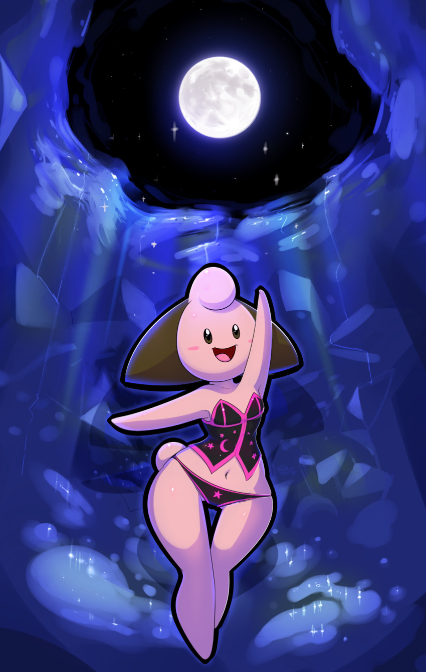 anthro blush cleffa cute elpatrixf female hi_res moon moonlight navel night nintendo nude open_mouth panties pokémon_(species) pokemon pokemorph sky smile solo star tongue wide_hips