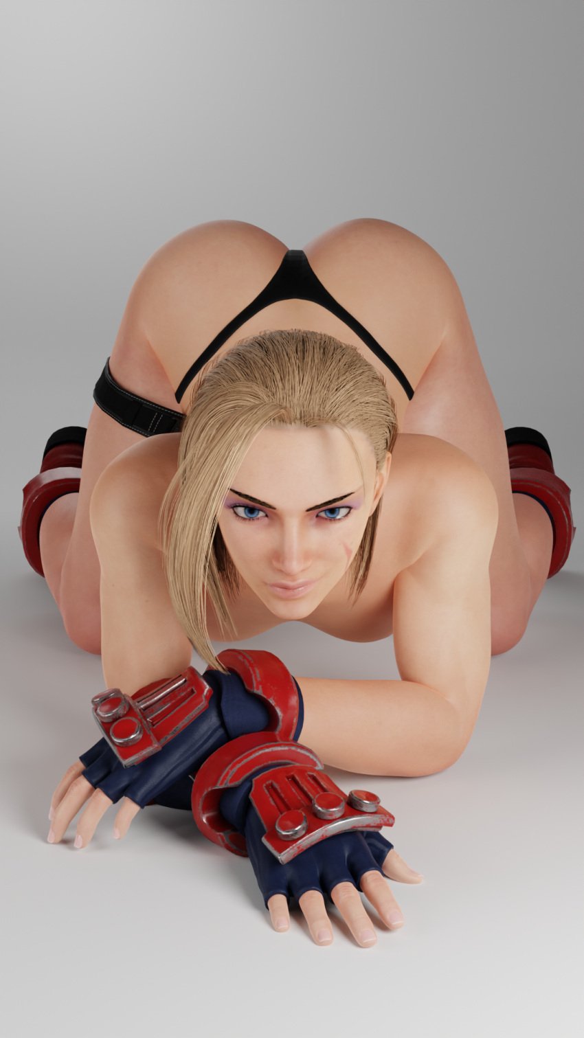 1girls 3d ass ass_up blank_background blender_(software) blender_cycles blonde_hair blue_eyes boots cammy_white capcom gloves light-skinned_female light_skin lynya nayrafterdark pinup self_upload smile smirk solo solo_female street_fighter street_fighter_6 tagme thigh_strap thong topless topless_female white_background