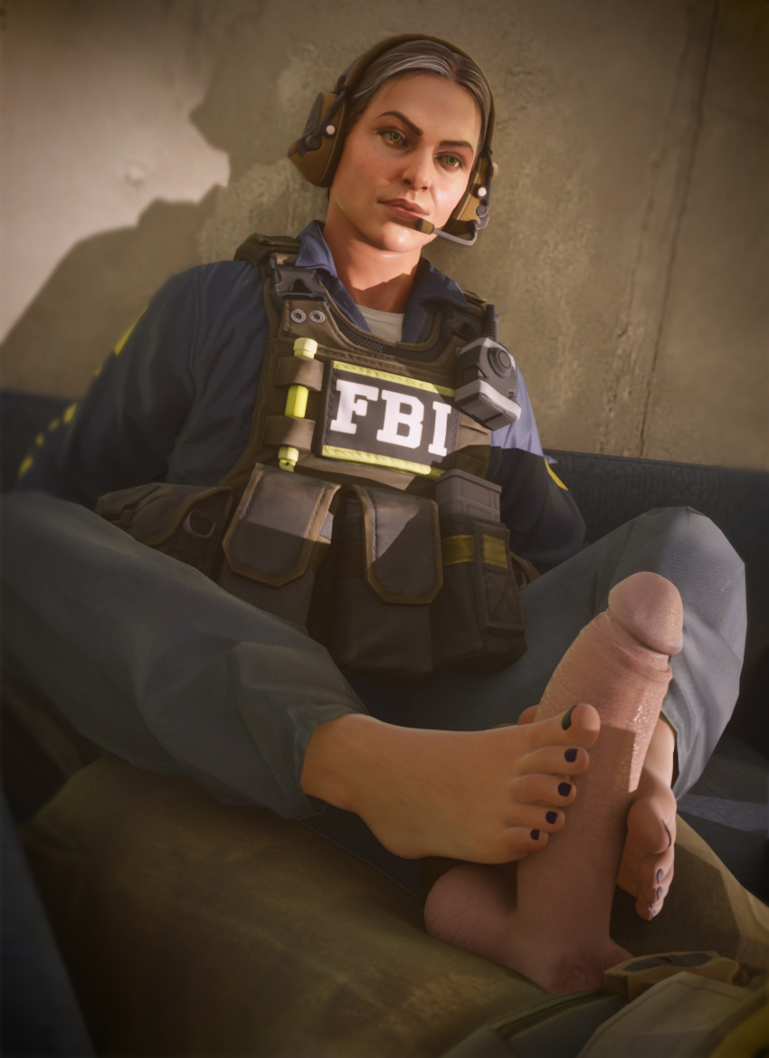 1boy 1girls 3d agent_ava barefoot big_penis black_nails clothed_female clothed_male counter-strike:_global_offensive counter-strike_(series) feet feet_on_penis foot_fetish footjob looking_back military painted_toenails penis plop_20 smirk tactical_gear tagme valve