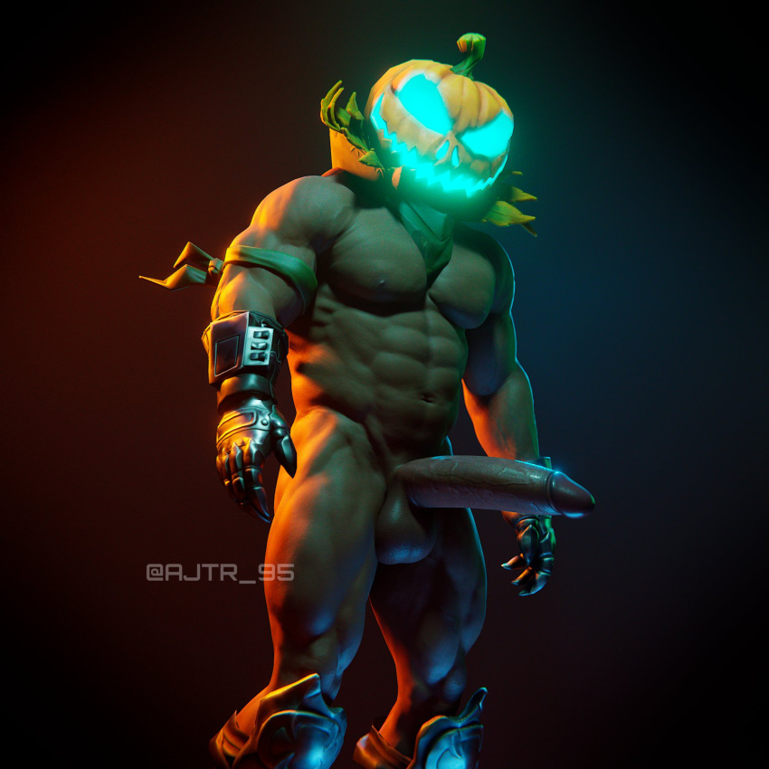 1boy 2023 3d aj_racer95 balls bara bara_tits barazoku big_balls big_penis completely_nude epic_games erection fortnite gay halloween hi_res highres holidays hollowhead jack-o'-lantern jack_o'_lantern looking_at_viewer male male_focus male_nipples male_only manly muscular_male nipples nude penis pumpkin pumpkin_head pumpkin_head_(character) solo solo_male yaoi