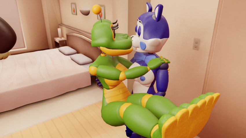 1futa 1girls 3d anthro female five_nights_at_freddy's freddy_fazbear's_pizzeria_simulator futa_on_female futanari geo29 happy_frog kissing oc yuri