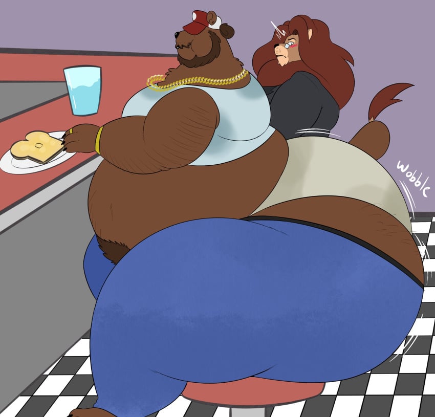 2boys anthro auburn_hair bear bhm big_ass big_ass_(male) big_belly big_butt blush blushing_male brown_hair bubble_ass bubble_butt butt diner dumptruck_ass dumptruck_butt eating eyes_covered facial_hair fat_ass fat_butt garrett_the_trucker_bear gold_chain huge_ass huge_butt huge_thighs hyper_ass hyper_butt jewelry jiggling_ass lion long_hair male male_only massive_ass massive_butt megacoolbear_(artist) obese plump_ass plump_butt sebastian_(megacoolbear) slob ssbhm superchub thick_thighs underwear visible_underwear wobbling_ass