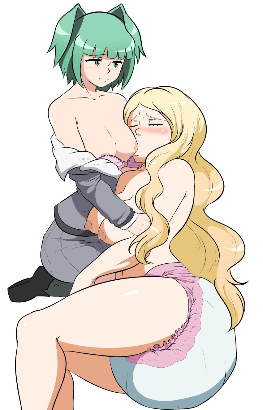 2girls abdl assassination_classroom blonde_hair breastfeeding breasts diaper female green_hair irina_jelavic kayano_kaede nipples red-moda yuri