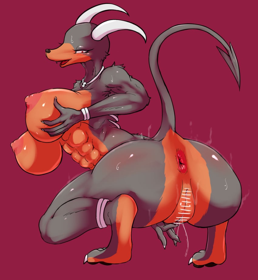 anthro anus ass big_breasts big_butt breasts censored cottontail female fingering fingering_self generation_2_pokemon genitals hi_res holding_breast houndoom masturbation nintendo nipples nude pokemon pokemon_(species) pussy