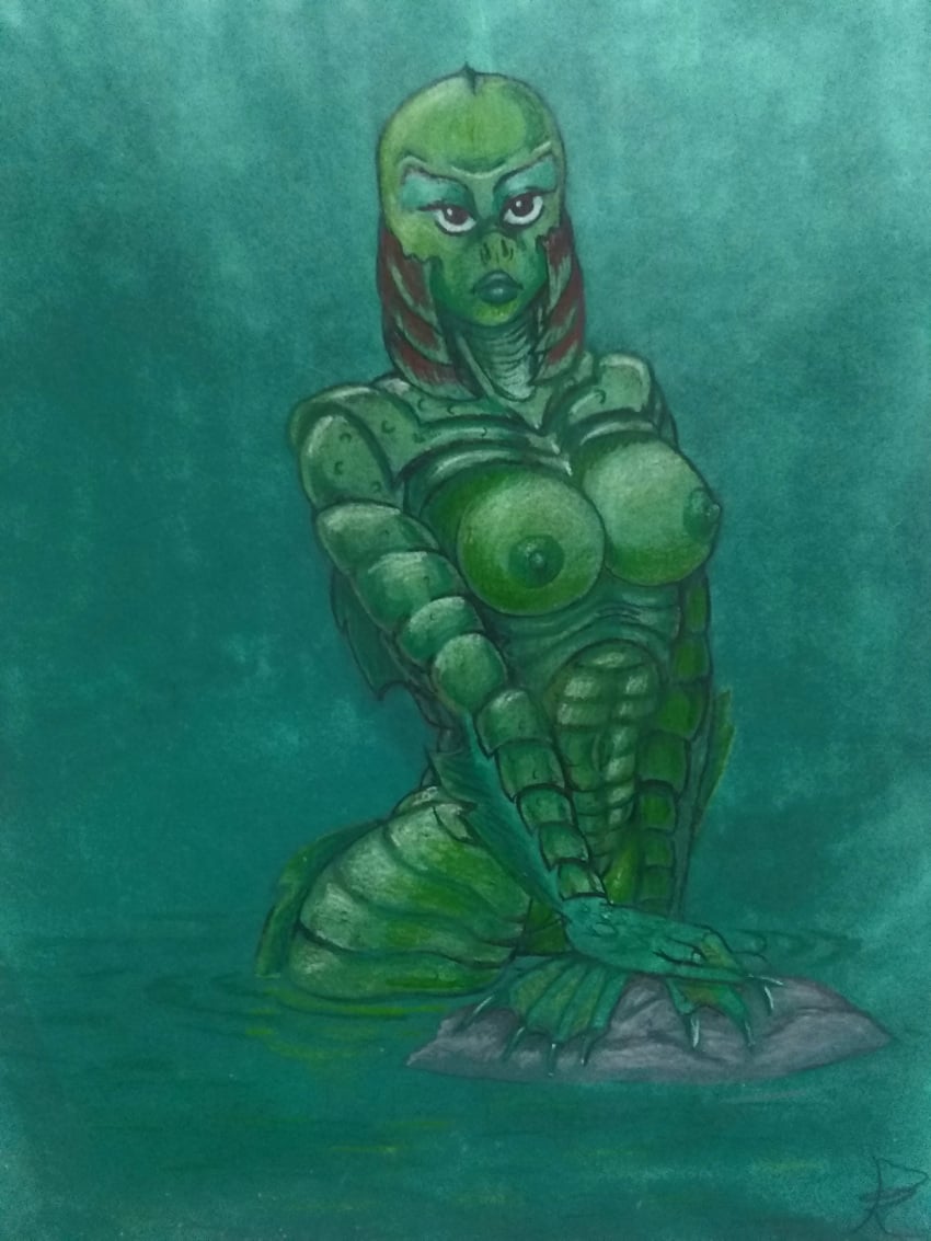 anthro anthro_female areolae big_breasts creature_from_the_black_lagoon gill-man guodzilla movie_reference nude_female pussy scalie scalie_female scalie_humanoid swamp_monster