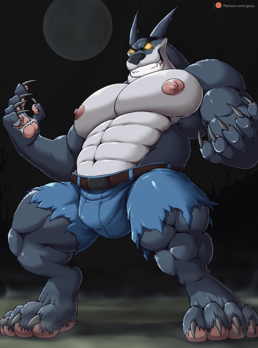 1boy 2019 activision anthro bara barazoku big_bulge bulge canid canine canis clothed clothing crash_(series) fur furry gay gojho halloween hi_res highres holidays huge_bulge male male_focus male_nipples male_only mammal manly muscular_anthro nipples solo solo_male teeth teeth_visible tiny_tiger tusks video_games werecanid werecanine werewolf wolf