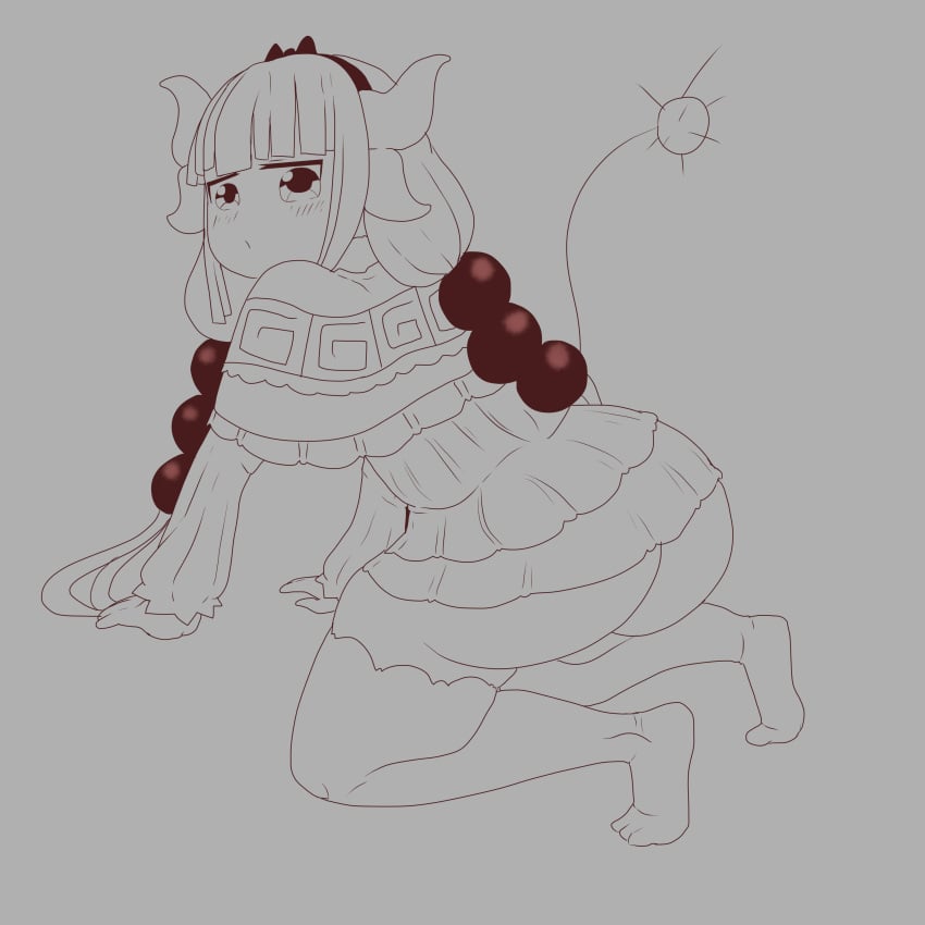 horns kanna_kamui looking_at_viewer miss_kobayashi's_dragon_maid on_all_fours simple_background sketch work_in_progress yus