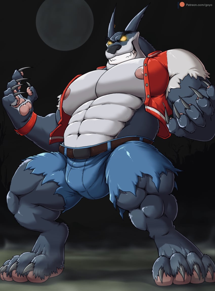 1boy 2019 activision anthro bara barazoku big_bulge bulge canid canine canis clothed clothing crash_(series) fur furry gay gojho halloween hi_res highres holidays huge_bulge male male_focus male_nipples male_only mammal manly muscular_anthro nipples solo solo_male teeth teeth_visible tiny_tiger tusks video_games werecanid werecanine werewolf wolf