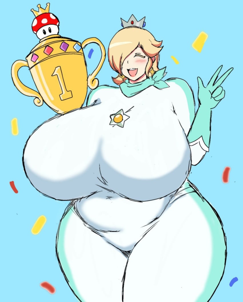 big_ass big_breasts bodysuit breasts_bigger_than_head clothed curvy female female_only first_place huge_ass huge_breasts mario_(series) mario_kart momiji_(artist) nintendo princess_rosalina voluptuous winner