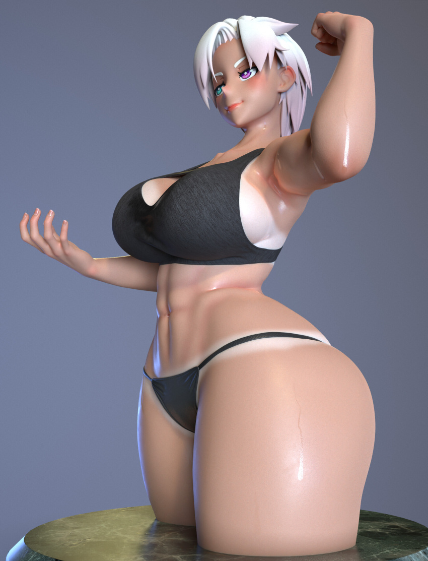 1girls 3d ayra_(taiyudraws) big_ass big_breasts clothed fit_female huge_ass huge_breasts oc sweat tanline thick_thighs usukeninja