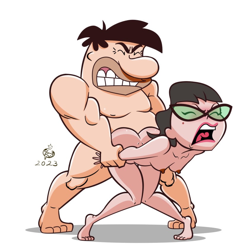 1boy 1girls 2023 bent_over black_hair cartoon_network caveman clenched_teeth closed_eyes completely_nude completely_nude_female completely_nude_male crossover duo duo_focus eleanor_butterbean female female_penetrated fred_flintstone from_behind from_behind_position glasses hanna-barbera light-skinned_female light_skin male male/female male_penetrating male_penetrating_female mole mole_under_eye open_mouth rough_sex small_breasts the_flintstones the_grim_adventures_of_billy_and_mandy tinted_eyewear tlajolote_(artist) white_background