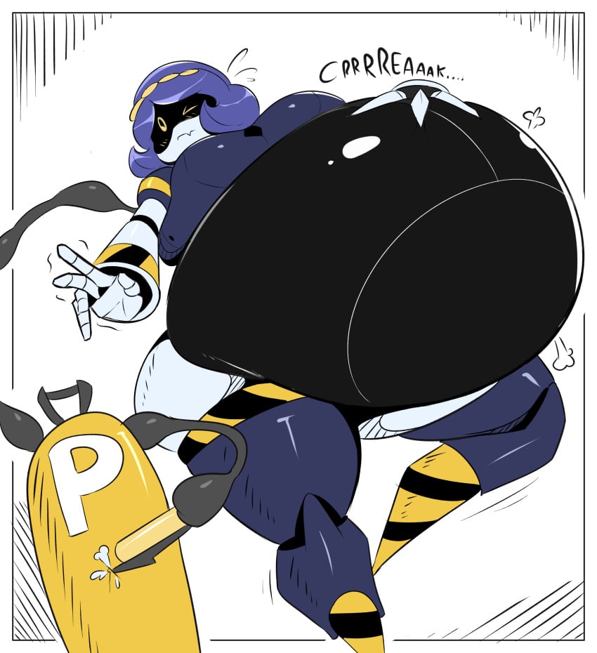 air_inflation airtank belly_focus belly_inflation breast_inflation butt_inflation can't_reach floating grey_hair hand_on_belly hose_bulge inflation murder_drones robot robot_girl slight_blush tail v_(murder_drones) veryfilthything white_body yellow_eyes