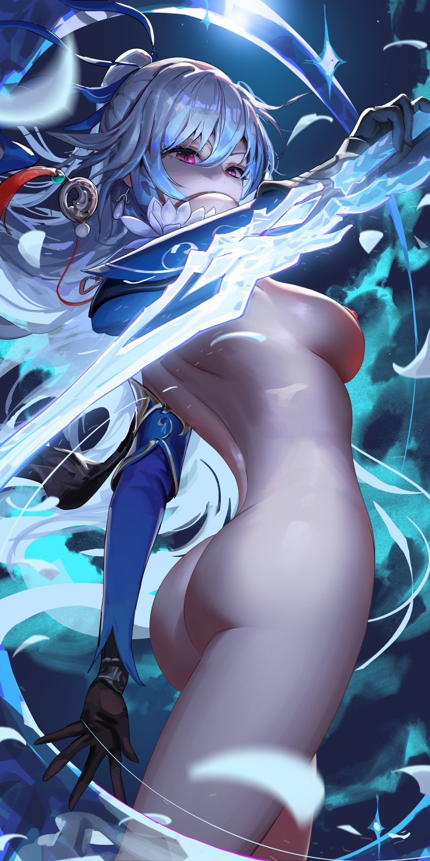 ass_focus blue_hair holding_sword honkai:_star_rail jingliu_(honkai:_star_rail) liang_xing medium_breasts nice_ass nude pink_eyes sword tagme