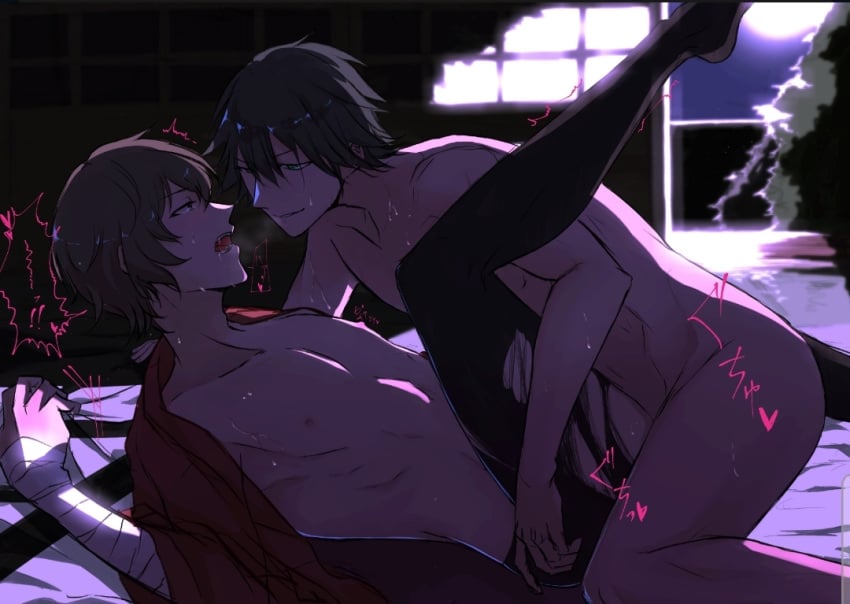 2boys anal black_hair black_hair_male bottom_dazai brown_hair brown_hair_male bungo_stray_dogs color colored dazai_osamu gay gontasoma8828 holding_leg leg_grab leg_lift looking_at_another looking_at_partner looking_pleasured male_focus male_only male_penetrated male_penetrating males_only mouth_open ranpo_edogawa souheki submissive submissive_male yaoi