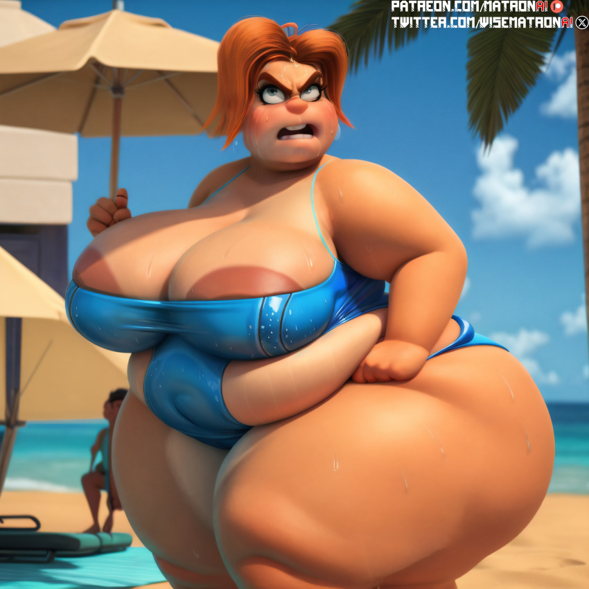 4k ai_generated areolae bbw belly big_belly big_breasts dreamworks fat_woman female female_only highres huge_ass massive_ass massive_belly massive_thighs matronai_(artist) mature mature_female misty_luggins nude nude_female obese obese_female overweight overweight_female patreon patreon_username pinup police policewoman red_hair ssbbw stable_diffusion sweat sweating swimsuit the_bad_guys thick_legs thick_thighs twitter_username wide_hips