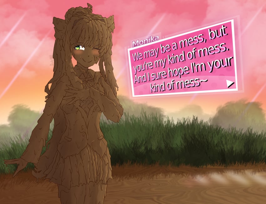 1girls completely_covered_in_mud covered_in_mud dirty dirty_girl doki_doki_literature_club dude1022 female female_only fetish monika_(doki_doki_literature_club) mud muddy solo