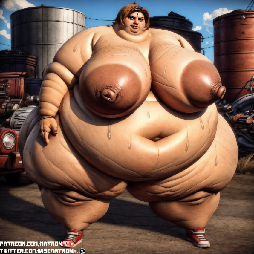 1girls 4k ai_generated areola areolae bbw belly belly_button between_breasts big_female big_woman borderlands borderlands_2 breasts cellulite ellie_(borderlands) enormous_breasts enormous_thighs fat fat_woman female female_only gearbox_software highres huge_belly huge_breasts junkyard large_areolae large_breasts large_female large_nipples larger_female looking_at_viewer massive_belly massive_breasts massive_thighs matronai_(artist) morbidly_obese morbidly_obese_female nipples obese obese_female overalls overweight overweight_female patreon patreon_username pinup sagging_breasts solo solo_female ssbbw stable_diffusion sweat sweating twitter_username video_games wide_hips