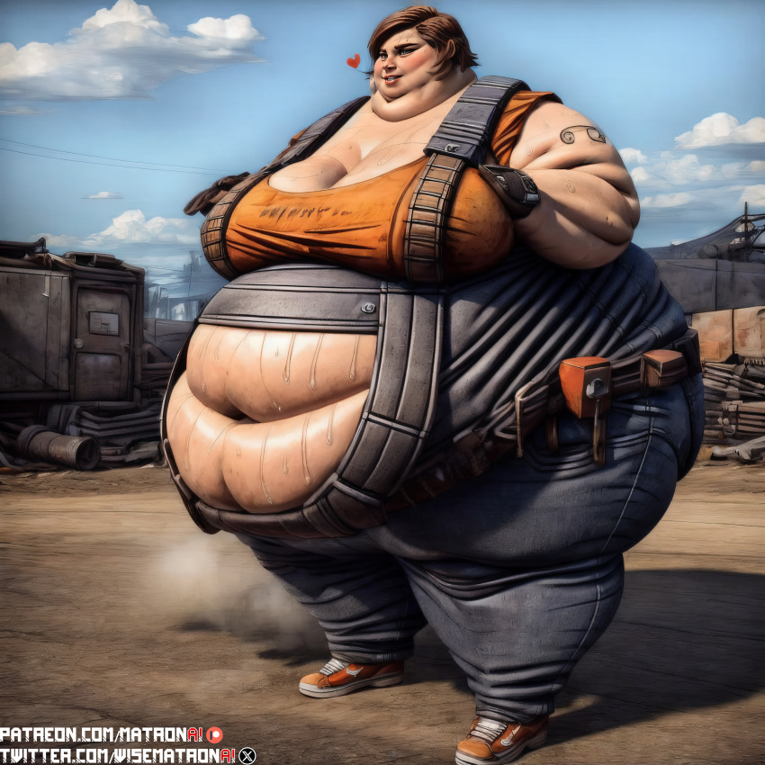 1girls 4k ai_generated bbw belly between_breasts big_female big_woman borderlands borderlands_2 breasts ellie_(borderlands) enormous_belly enormous_thighs fat fat_woman female female_only gearbox_software highres huge_belly huge_breasts junkyard large_breasts large_female larger_female looking_at_viewer massive_belly massive_breasts massive_thighs matronai_(artist) morbidly_obese morbidly_obese_female obese obese_female overalls overweight overweight_female patreon patreon_username pinup solo solo_female ssbbw stable_diffusion sweat sweating twitter_username video_games wide_hips