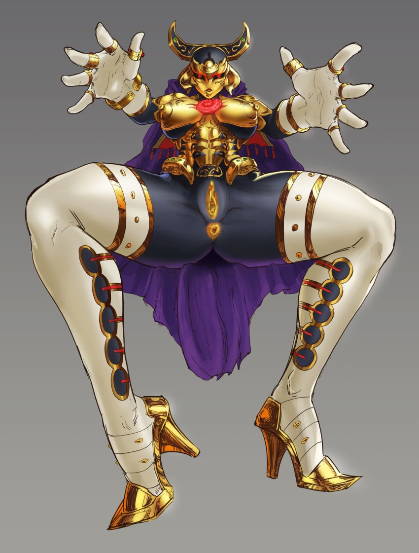 anthro bearthing big_breasts breasts eldlich_the_golden_lord legs no_panties open_mouth simple_background thick_legs thick_thighs thighs yu-gi-oh!