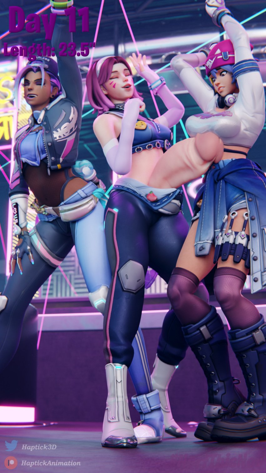 1futa 2girls 3d antifragile_dazzle antifragile_kira-kira antifragile_slay_star ball_bulge balls balls_under_clothes clothing d.va english_text female futanari half-erect haptick huge_balls huge_cock hyper hyper_penis kiriko_(overwatch) le_sserafim light-skinned_female light-skinned_futanari light_skin nerf_this_november no_nut_november overwatch overwatch_2 penis penis_expansion penis_growth penis_out sombra testicles text