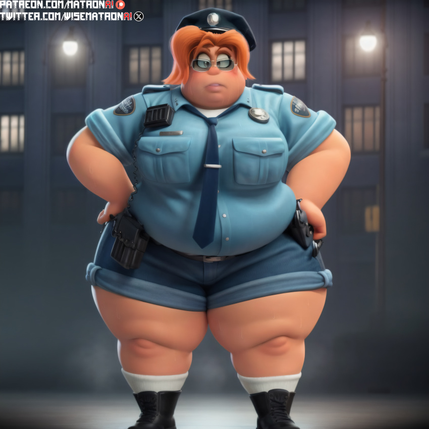 4k ai_generated bbw belly big_belly big_breasts dreamworks fat_woman female female_only highres massive_thighs matronai_(artist) mature mature_female misty_luggins obese obese_female overweight overweight_female patreon patreon_username pinup police police_uniform policewoman red_hair ssbbw stable_diffusion the_bad_guys thick_legs thick_thighs twitter_username wide_hips