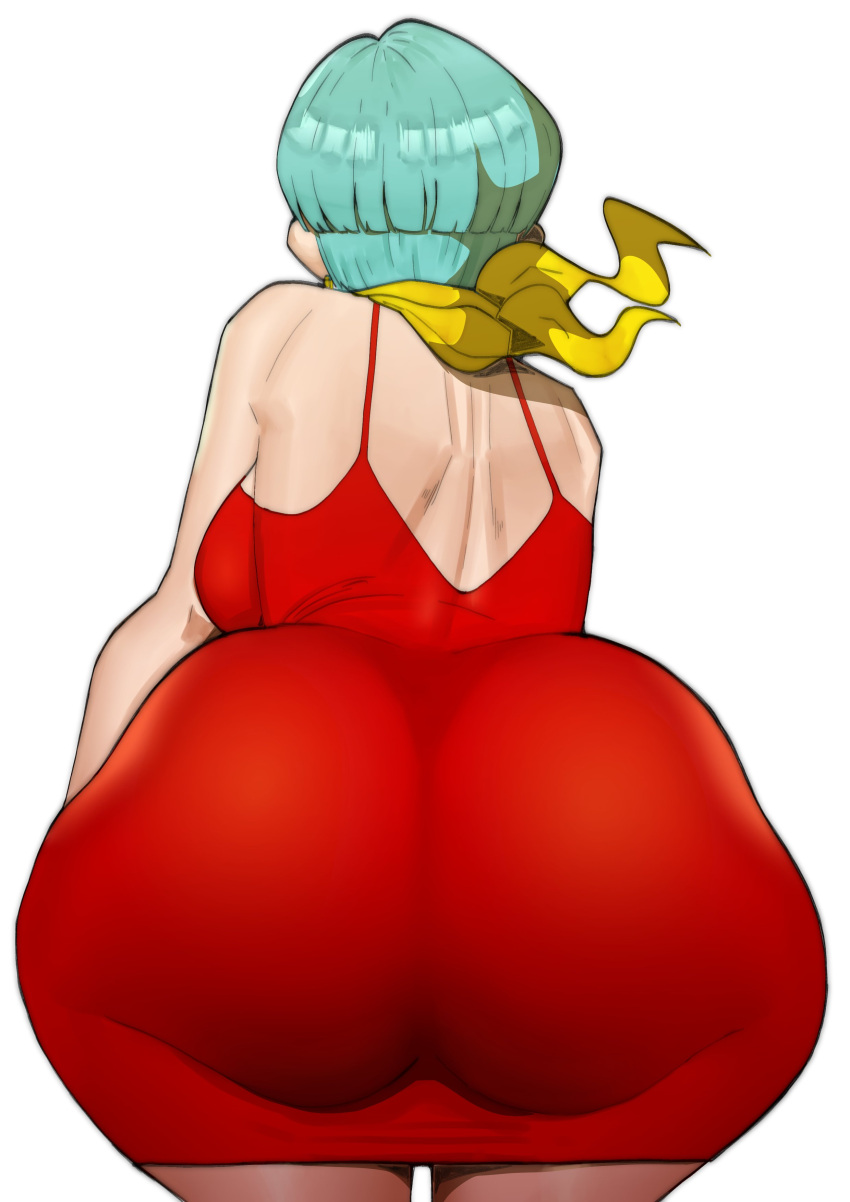 ass big_ass big_breasts big_butt blue_hair breasts bulma_(dragon_ball) bulma_briefs butt_crack butt_outline cleavage doublehero dragon_ball dragon_ball_z hip_dips huge_ass huge_butt large_ass large_butt red_dress tagme