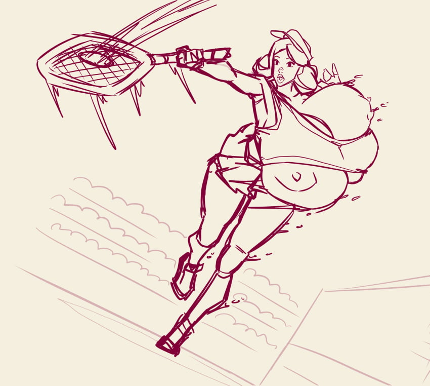 big_breasts breasts exposed_breasts female giant_breasts gigantic_breasts huge_breasts large_breasts massive_breasts sketch tagme tennis tennis_ball tennis_court tennis_outfit tennis_player tennis_racket tennis_uniform winterwarning