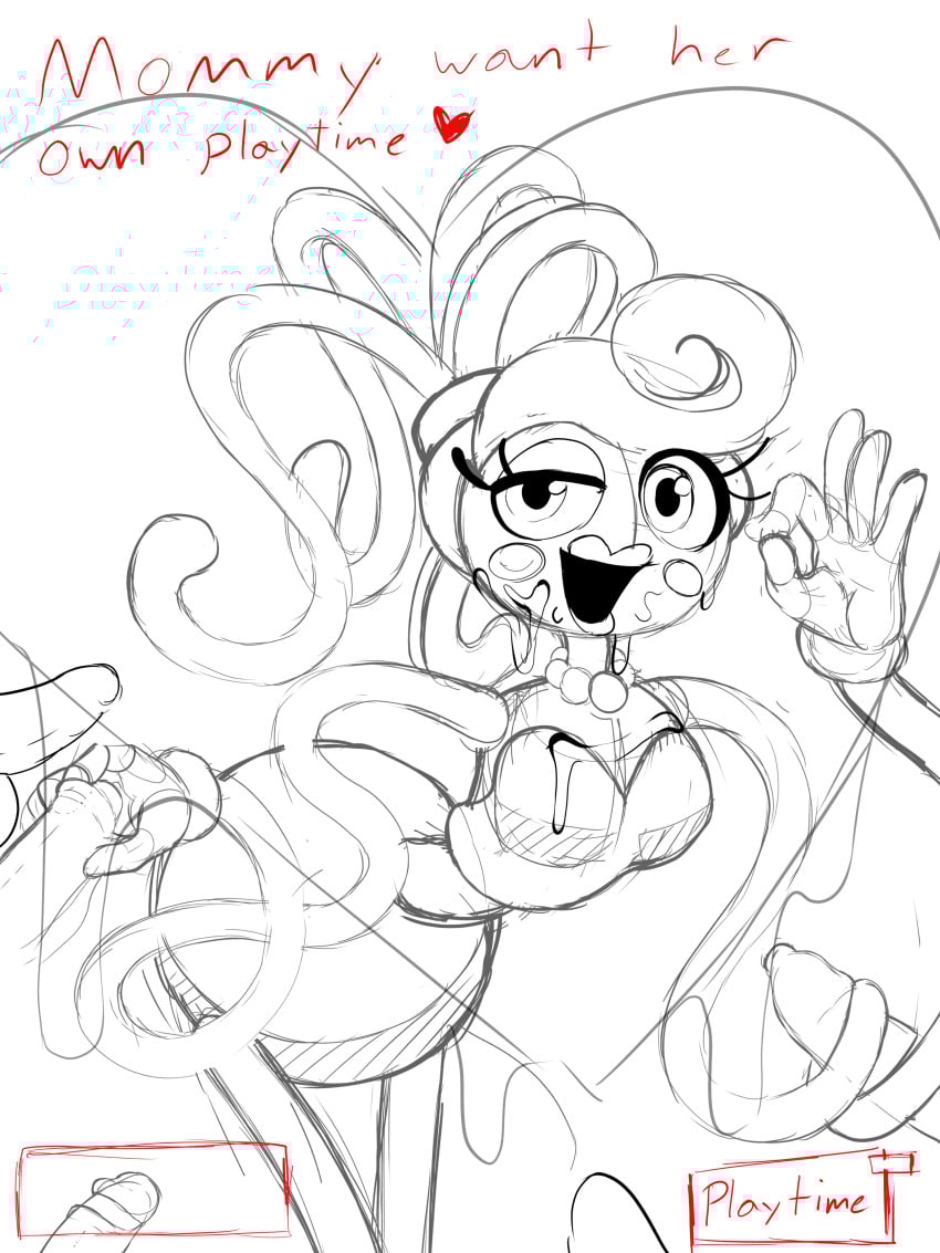 black_and_white breasts cum cum_on_breasts cum_on_face cumshot female mommy_long_legs poppy_playtime sketch spiralart straight text unfinished