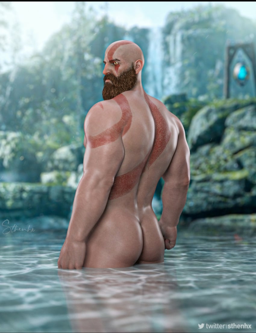 bald bald_man bara beard big_ass big_butt bubble_ass bubble_butt daddy dilf facial_hair fat_ass fat_butt gay god_of_war huge_ass huge_butt kratos lake male_focus male_only mature_male muscular muscular_arms muscular_ass muscular_back muscular_legs muscular_male muscular_thighs nude older_male solo solo_male sthenhx thick_ass thick_thighs water white_markings