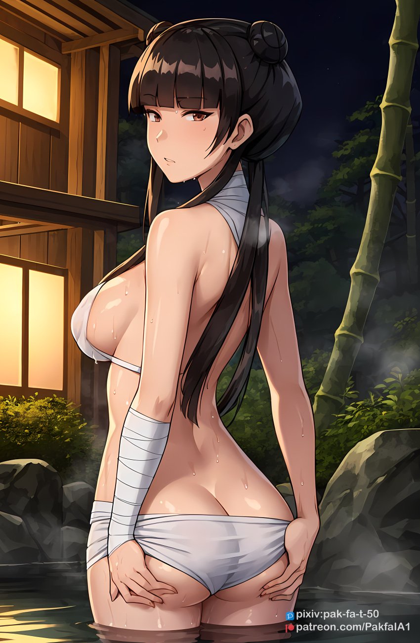 1girls ai_generated avatar_legends avatar_the_last_airbender breasts double_bun female female_focus female_only fire_nation fundoshi goth_girl gothic hairbun hot_spring looking_at_viewer mai_(avatar) noblewoman pakfaia pose posing seductive solo solo_female solo_focus water wet