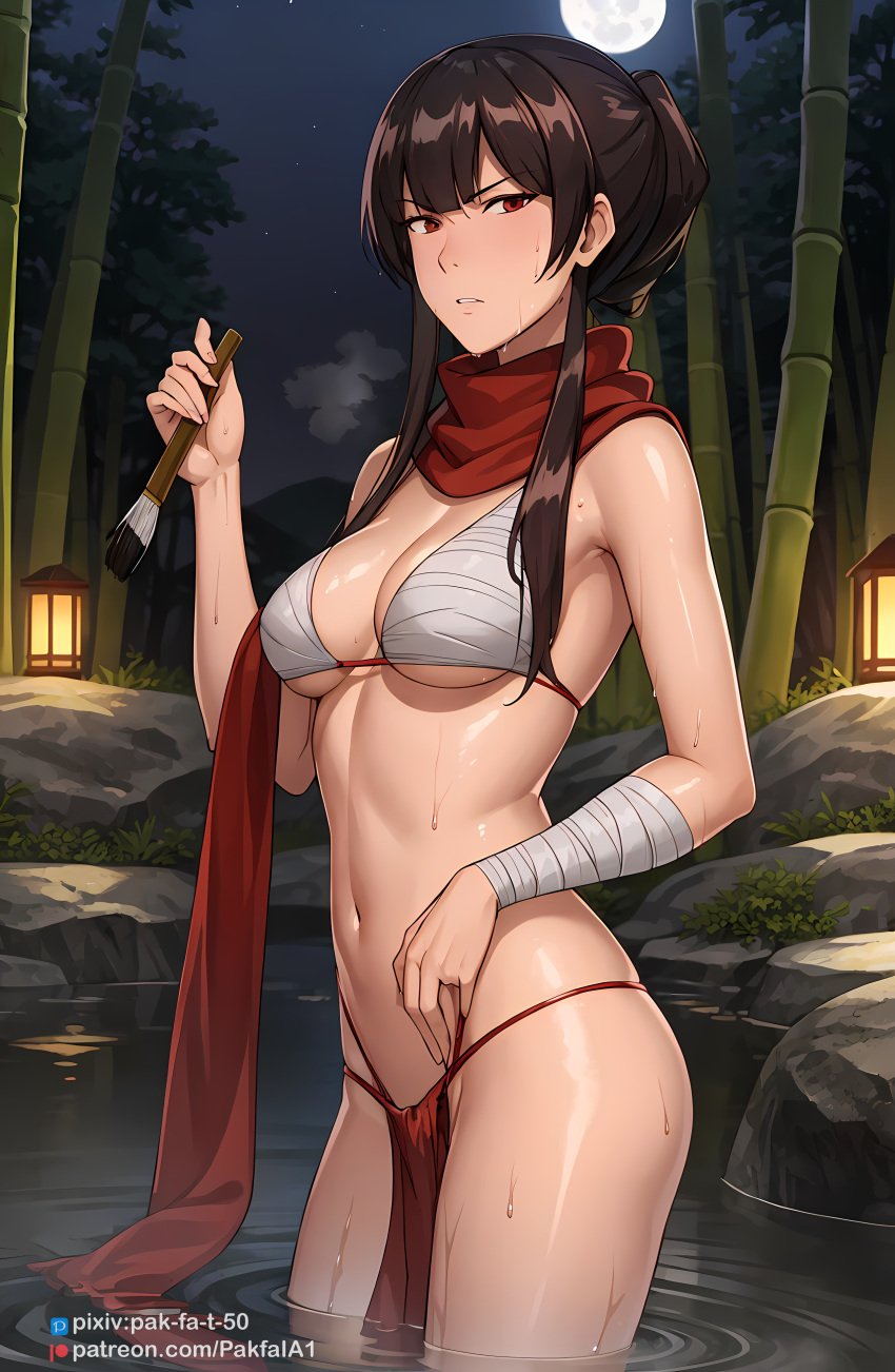 1girls ai_generated avatar_legends avatar_the_last_airbender breasts double_bun female female_focus female_only fire_nation fundoshi goth_girl gothic hairbun hot_spring looking_at_viewer mai_(avatar) noblewoman pakfaia pose posing seductive solo solo_female solo_focus water wet