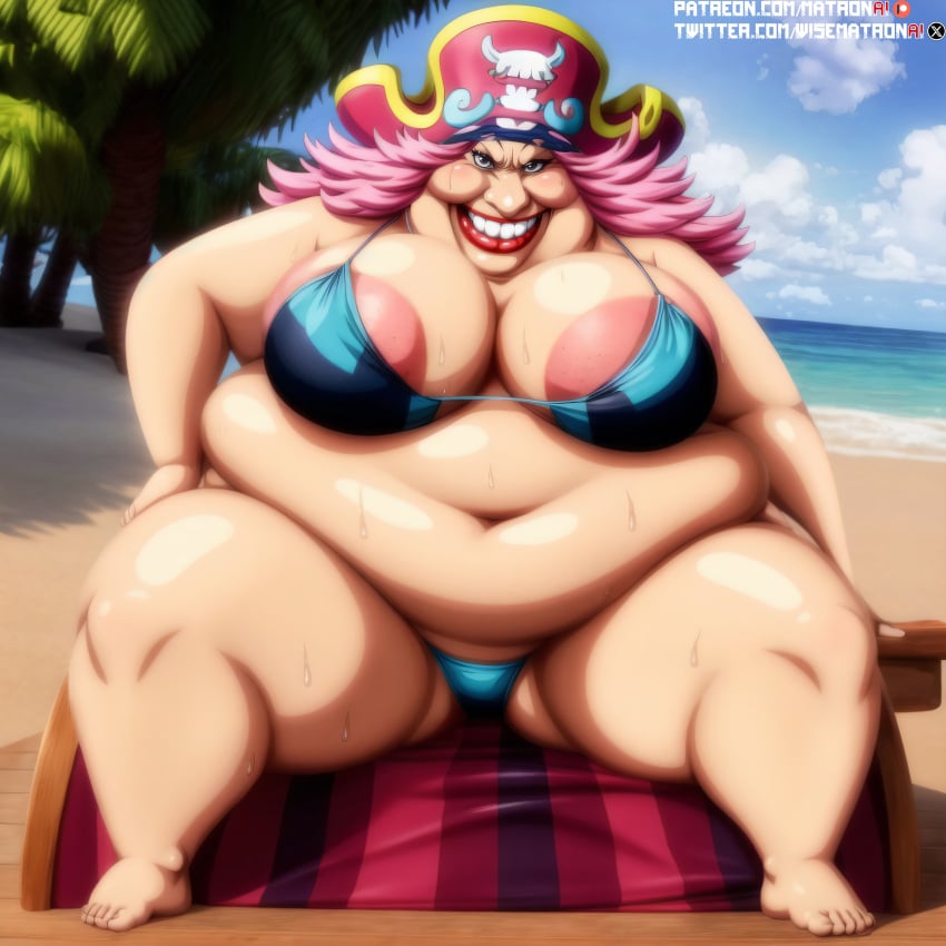 4k ai_generated anime areolae bbw big_belly big_breasts big_mom bikini charlotte_linlin fat fat_woman female female_only highres huge_hips large_breasts looking_at_viewer massive_thighs matronai_(artist) mature mature_female mature_woman nipple_slip nipples nude nude_female obese obese_female one_piece patreon patreon_username pink_hair pinup smile ssbbw stable_diffusion sweat swimsuit thick thick_thighs twitter_username ugly_woman wide_hips